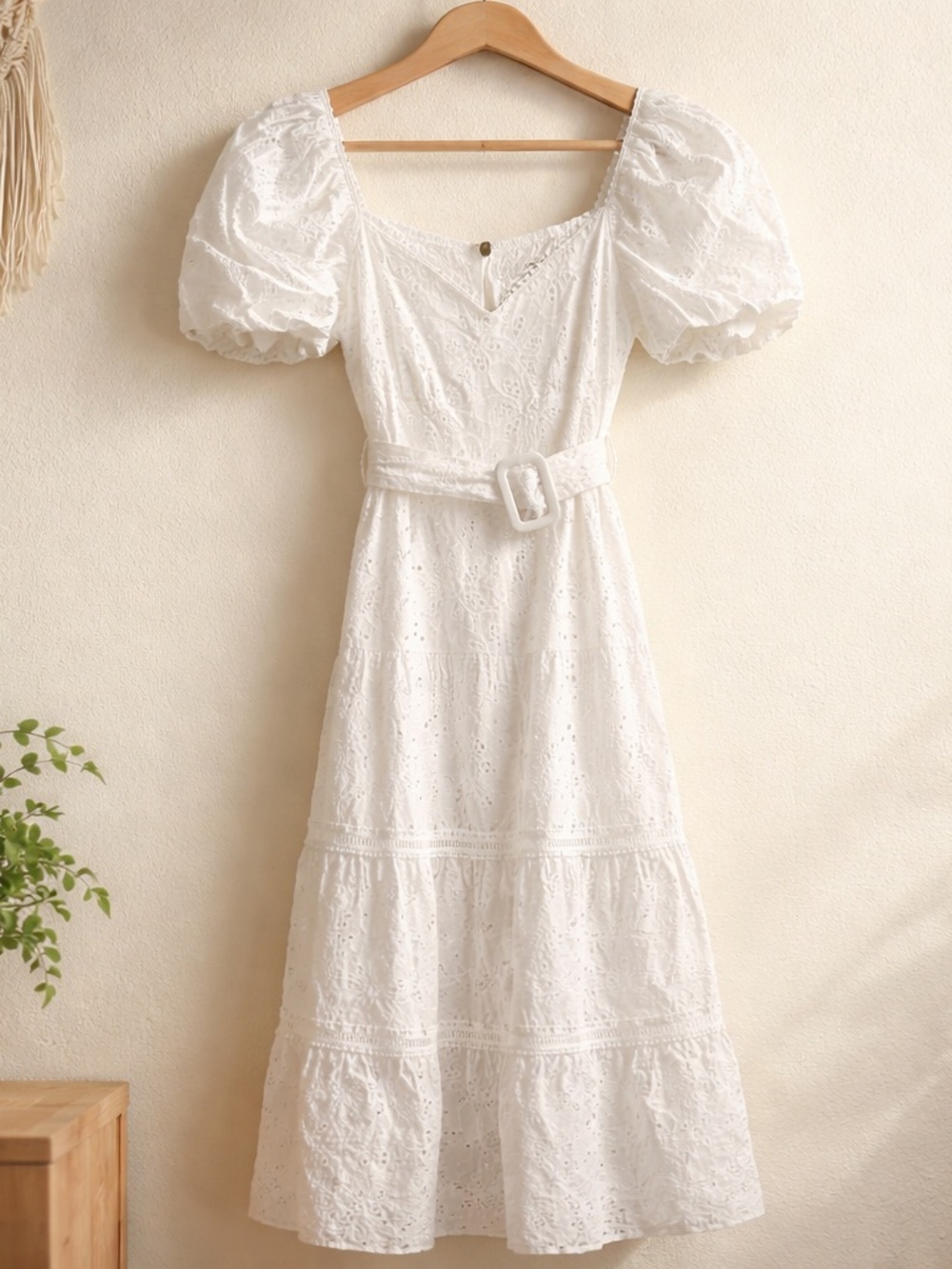 Just Me White Eyelet Midi Dress with Belt nwt size small - Picture 9 of 10